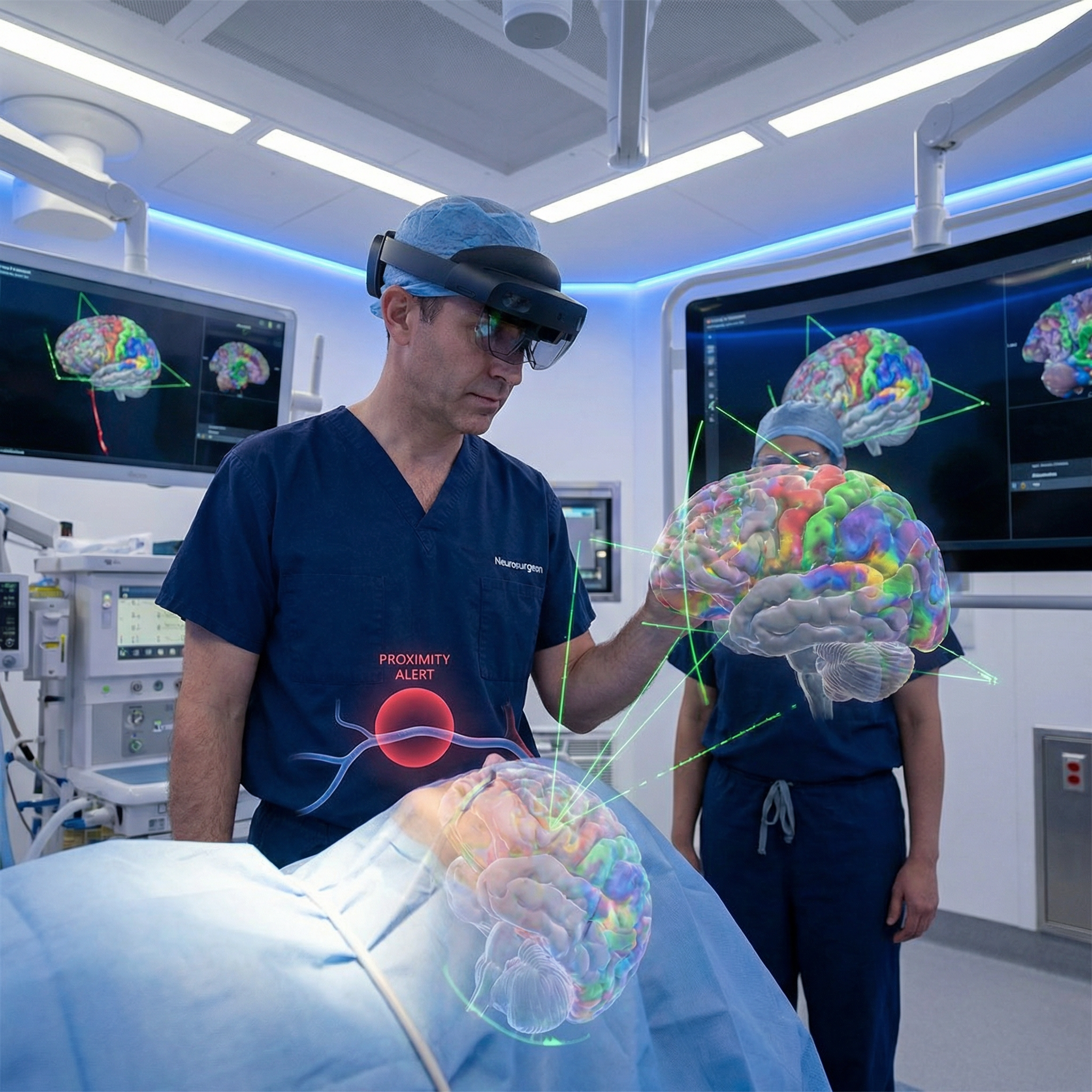 Mixed reality headset view in a clinical operating room